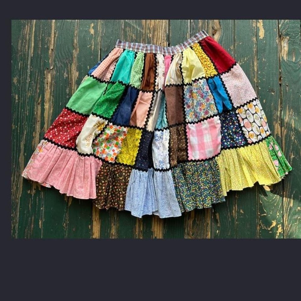 Square Dancing Multicoloured Patchwork Skirt With… - image 1